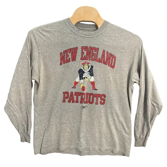 Reebok New England Patriots Long Sleeve Shirt Gray Pat Patriot Throwback Mens L - Picture 1 of 6